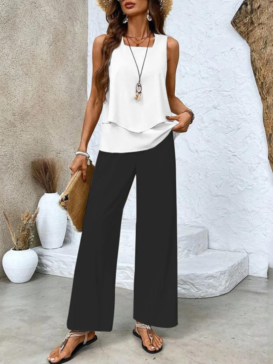 Juliette Elegant Two-Piece Set | Flowing Blouse and Wide-Leg Trousers