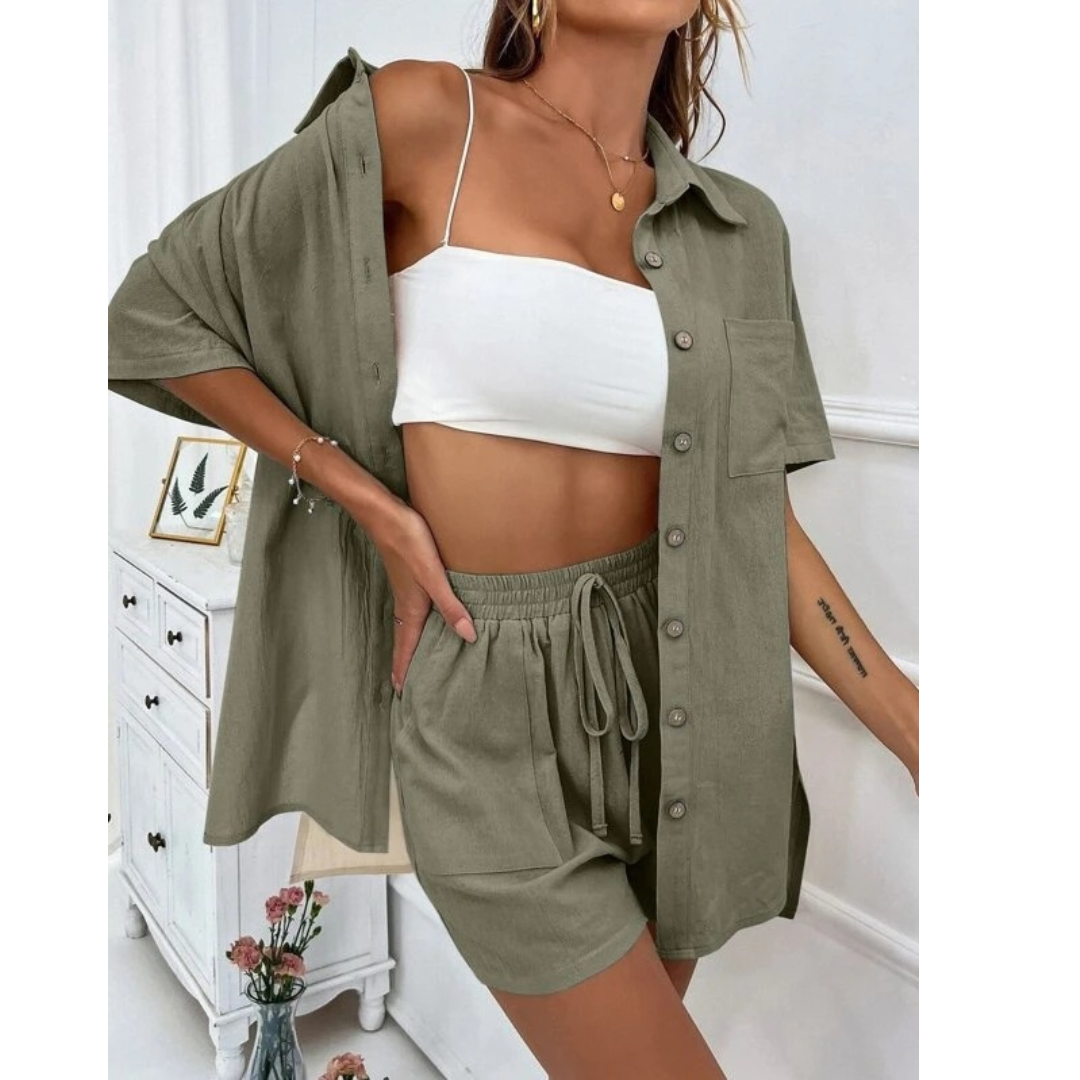 Kristine | Casual Summer  Button-Down Lounge Set