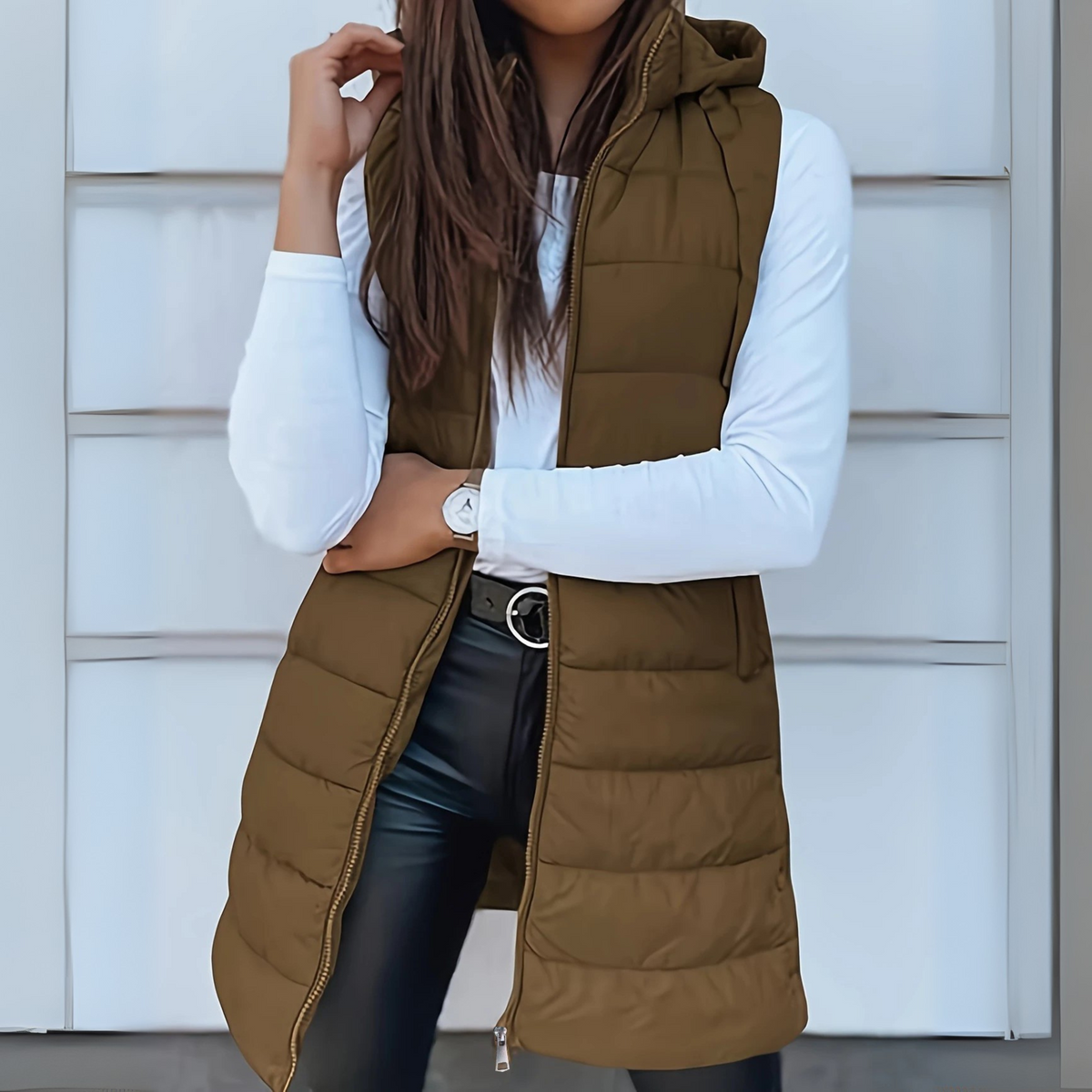 Linda | Casual Sleeveless Hood Long Puffer Vest