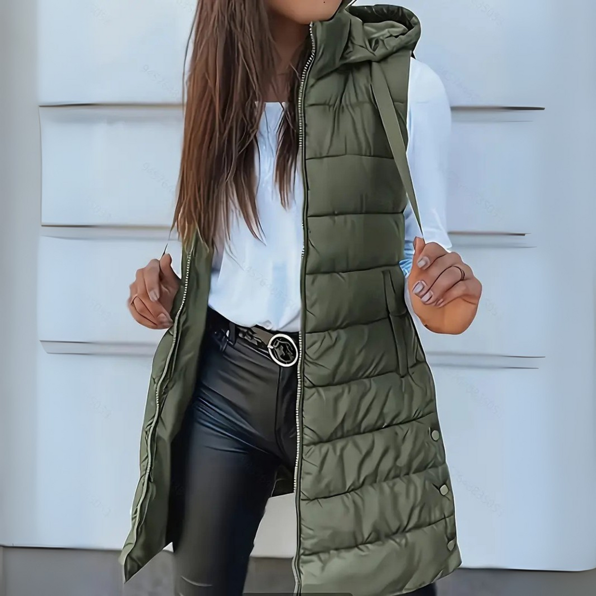 Linda | Casual Sleeveless Hood Long Puffer Vest
