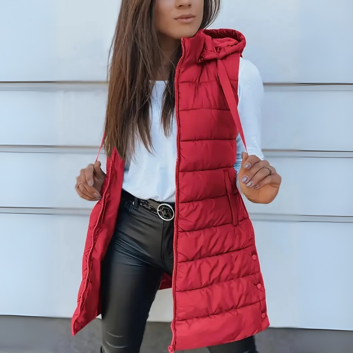 Linda | Casual Sleeveless Hood Long Puffer Vest