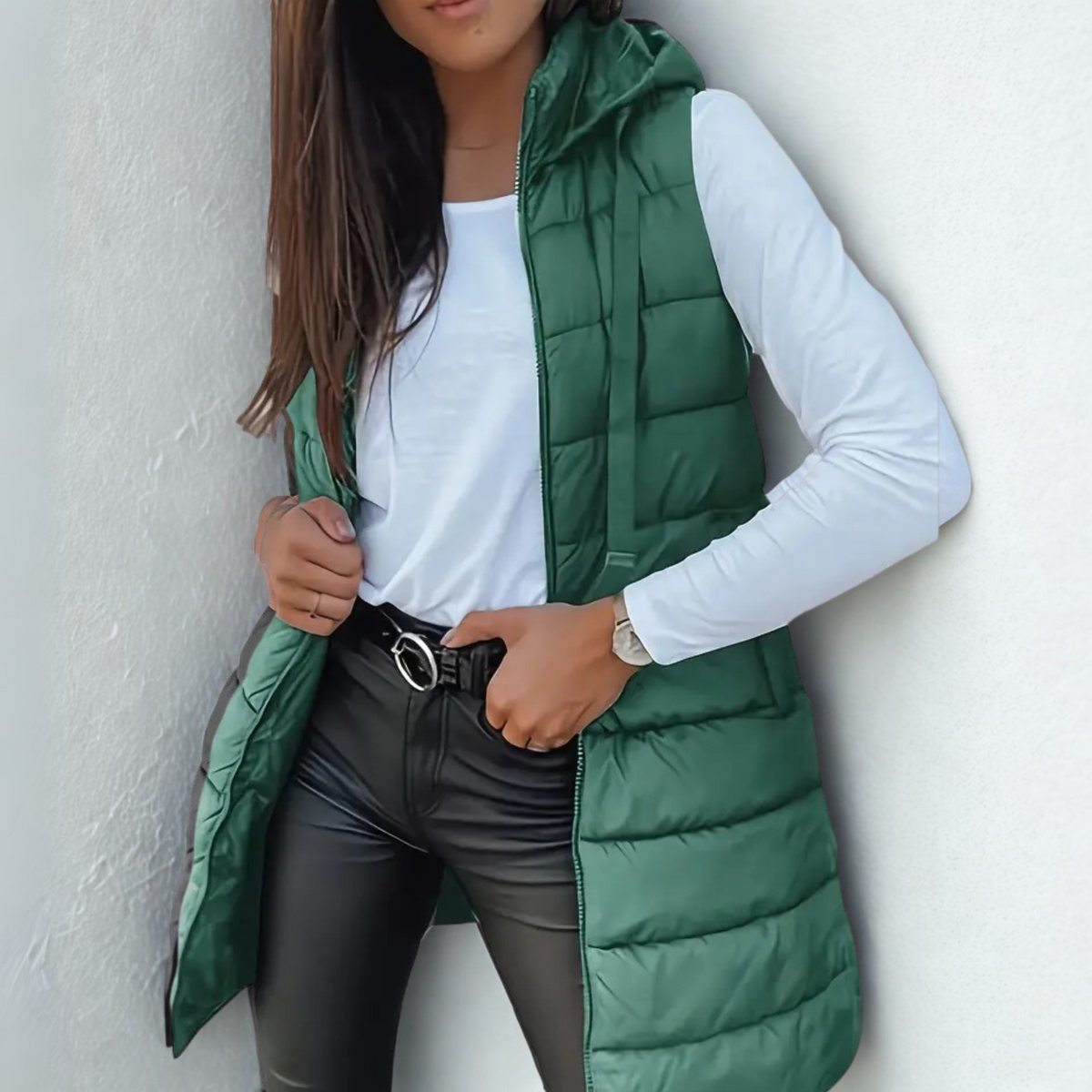 Linda | Casual Sleeveless Hood Long Puffer Vest