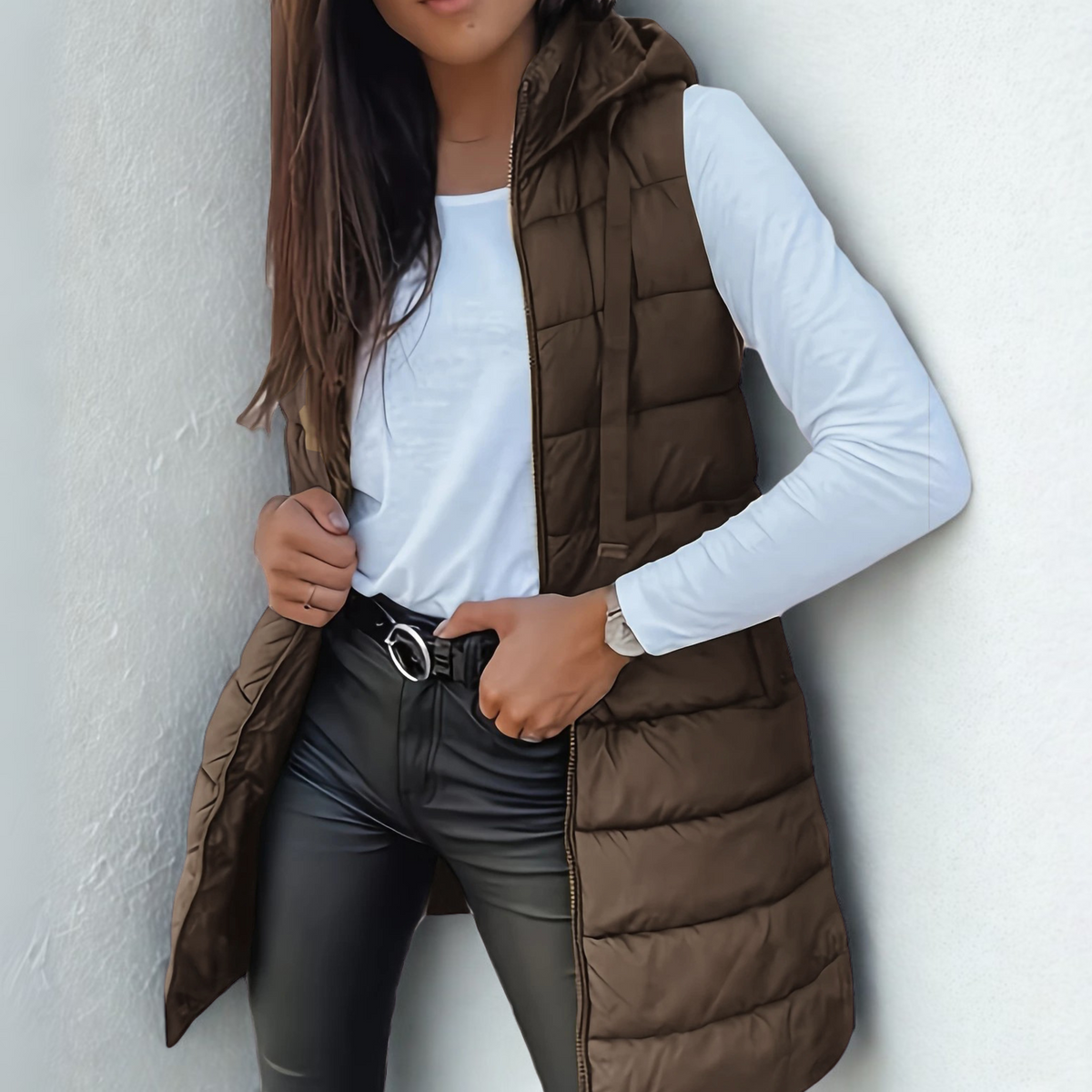 Linda | Casual Sleeveless Hood Long Puffer Vest