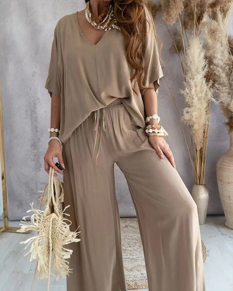 Raja | Comfy Summer V-Neck and Wide-Leg Co-Ord