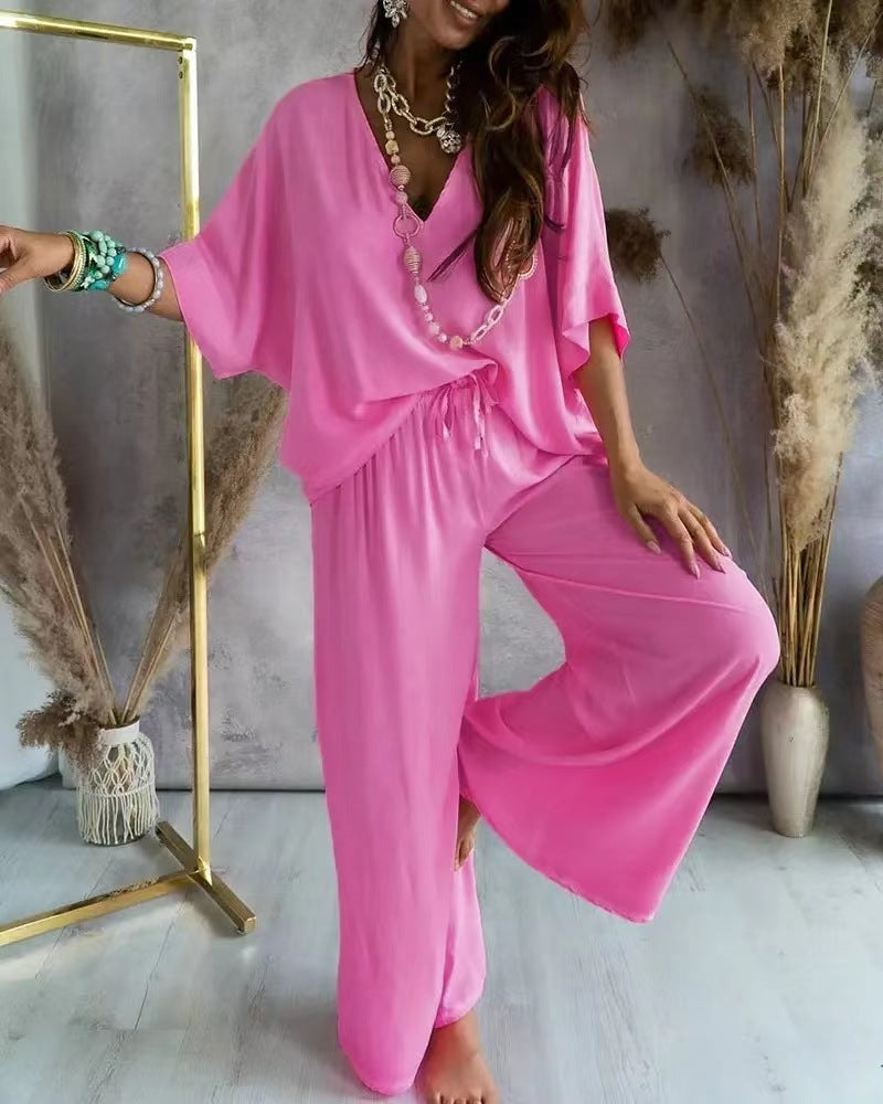 Raja | Comfy Summer V-Neck and Wide-Leg Co-Ord