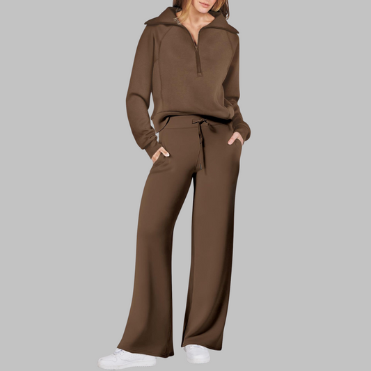 Uday | Comfy Half Zip Sweatshirt and Wide Leg Pants Set