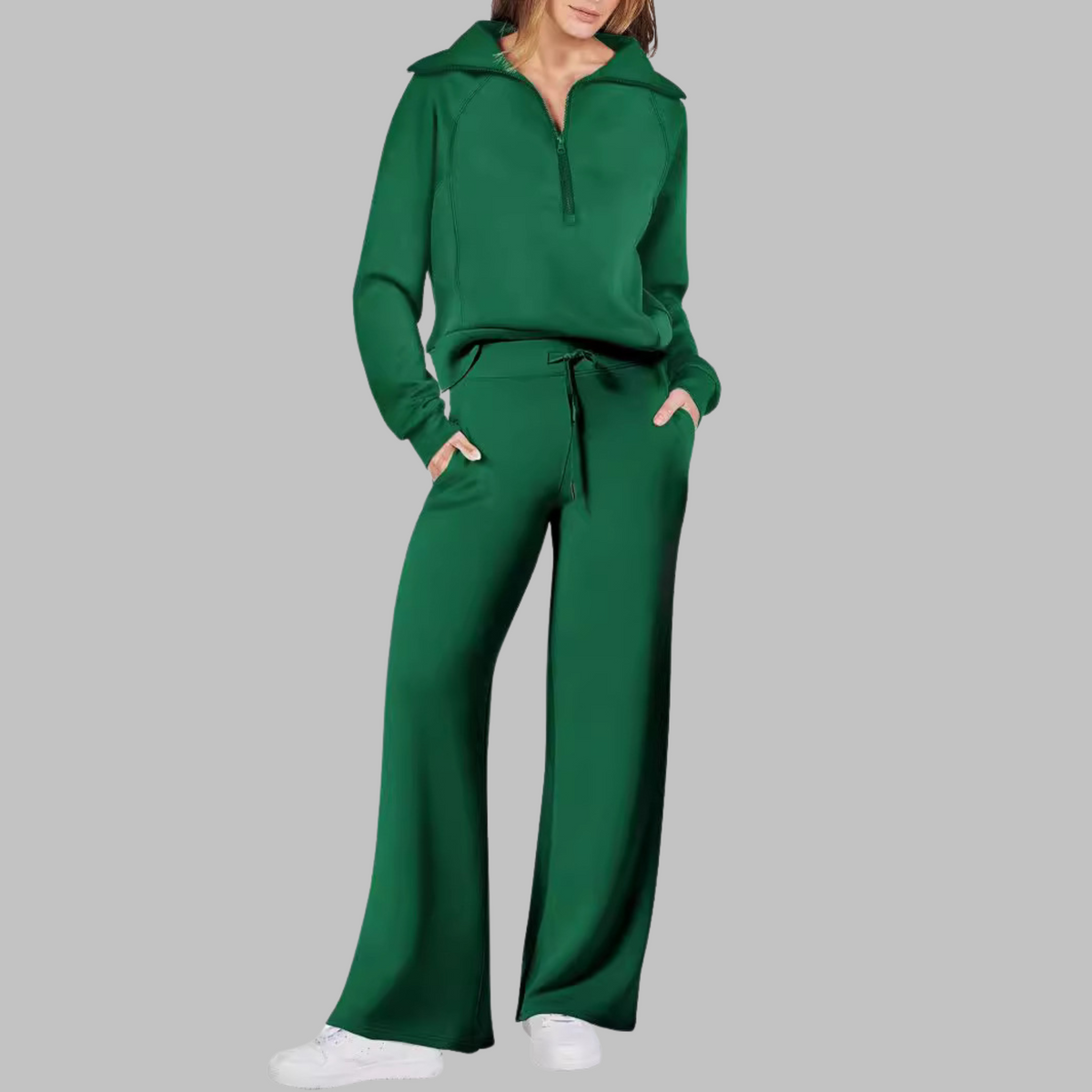 Uday | Comfy Half Zip Sweatshirt and Wide Leg Pants Set