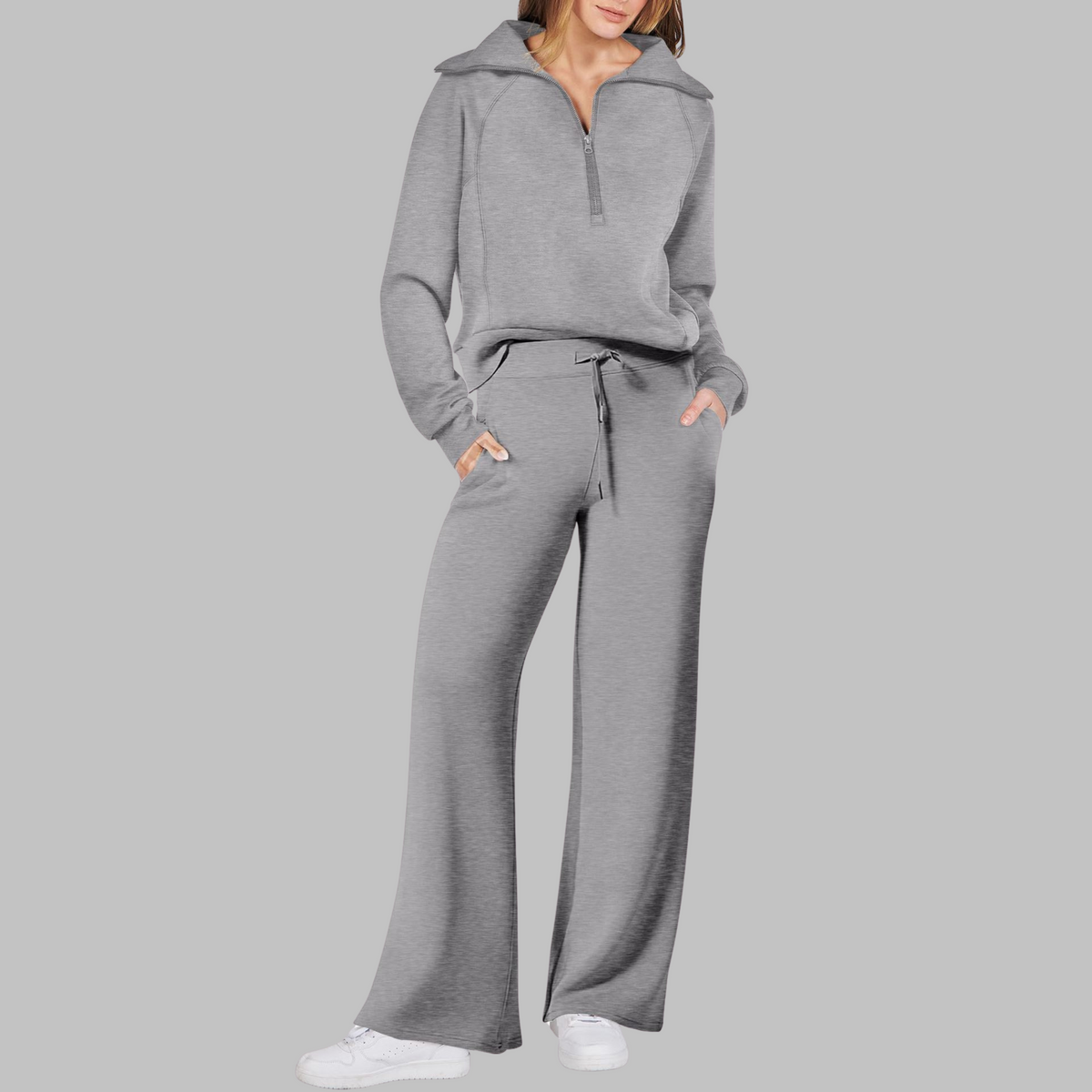 Uday | Comfy Half Zip Sweatshirt and Wide Leg Pants Set