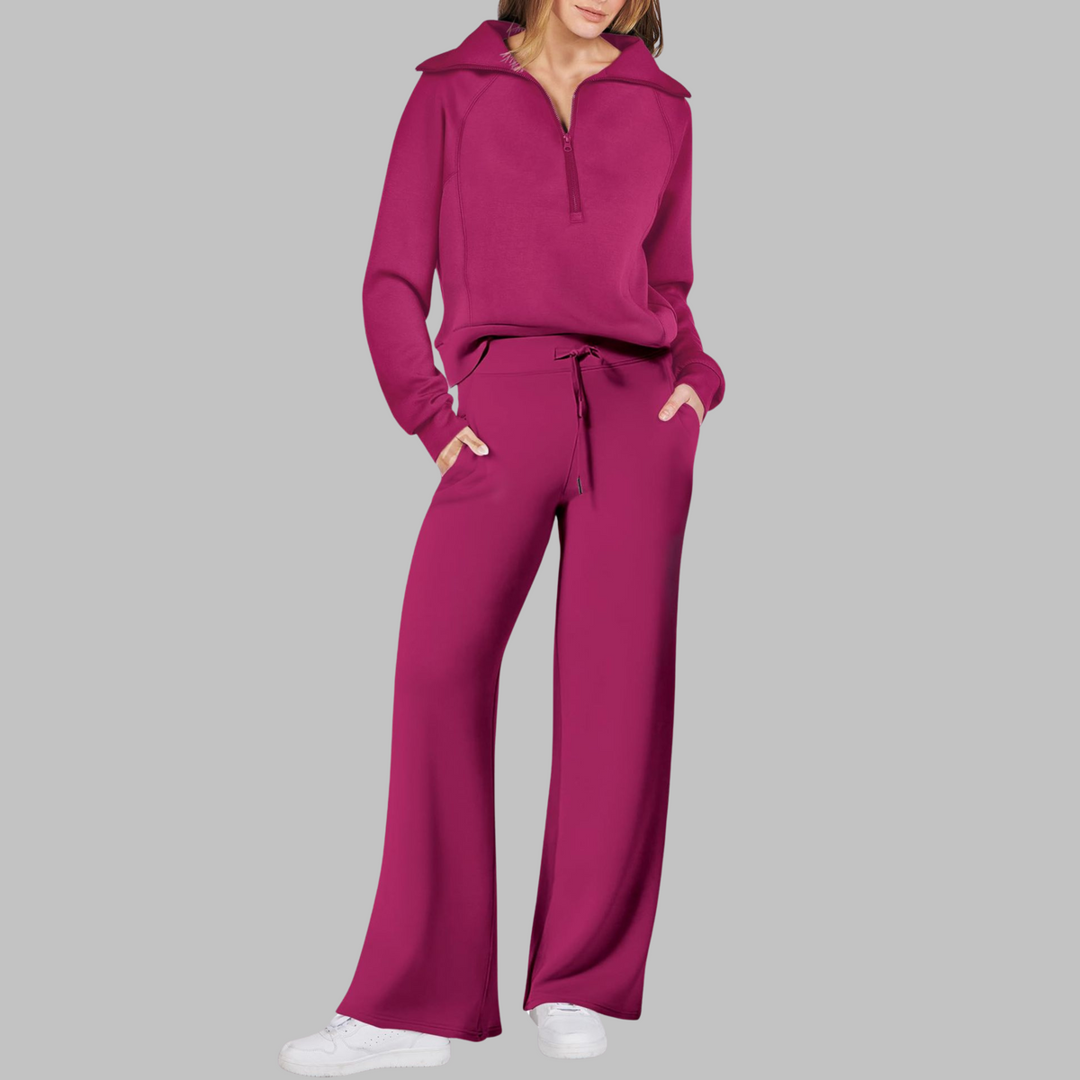 Uday | Comfy Half Zip Sweatshirt and Wide Leg Pants Set