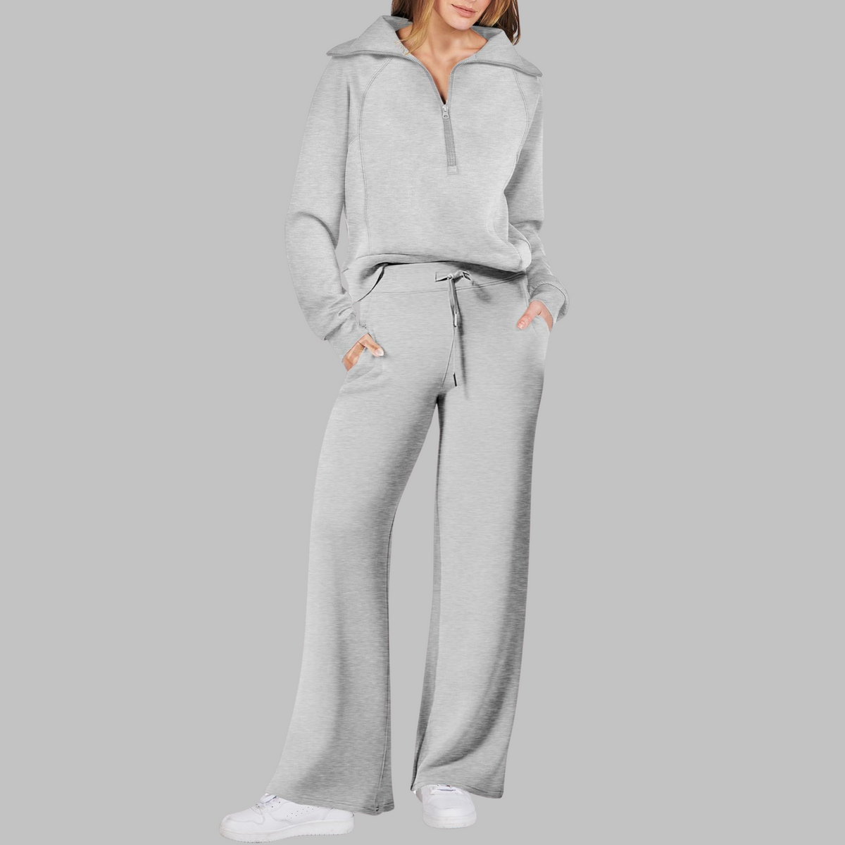 Uday | Comfy Half Zip Sweatshirt and Wide Leg Pants Set