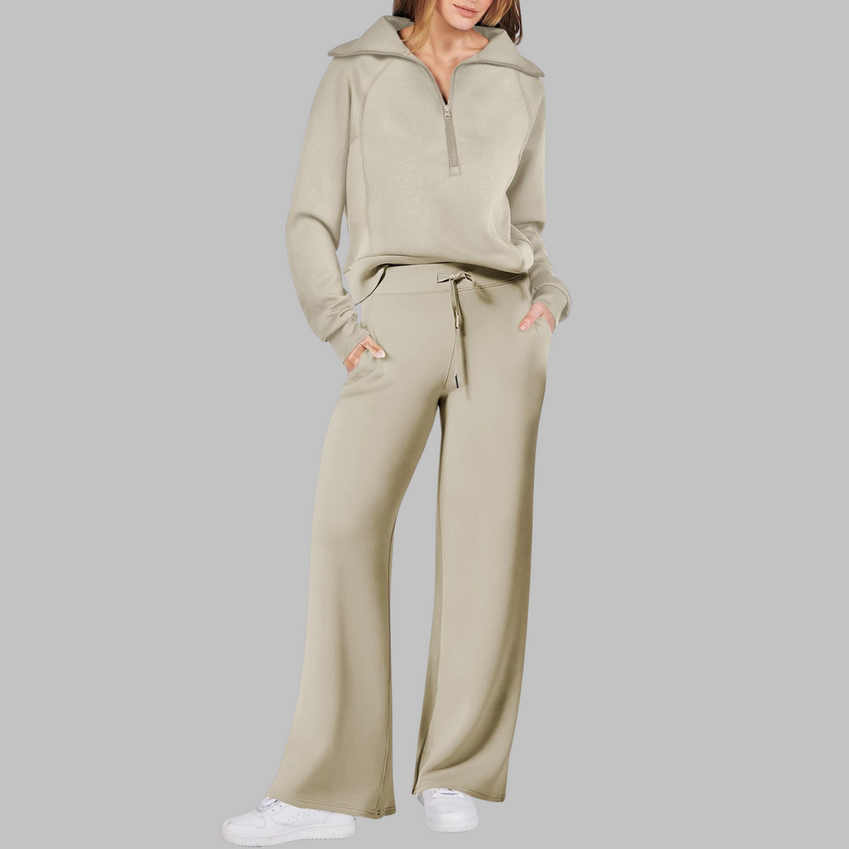 Uday | Comfy Half Zip Sweatshirt and Wide Leg Pants Set