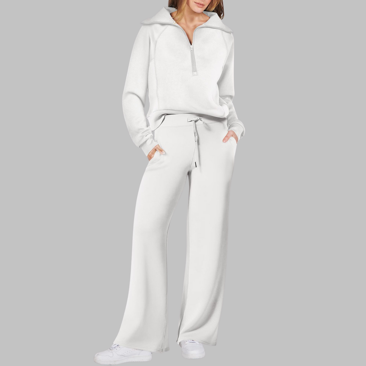 Uday | Comfy Half Zip Sweatshirt and Wide Leg Pants Set