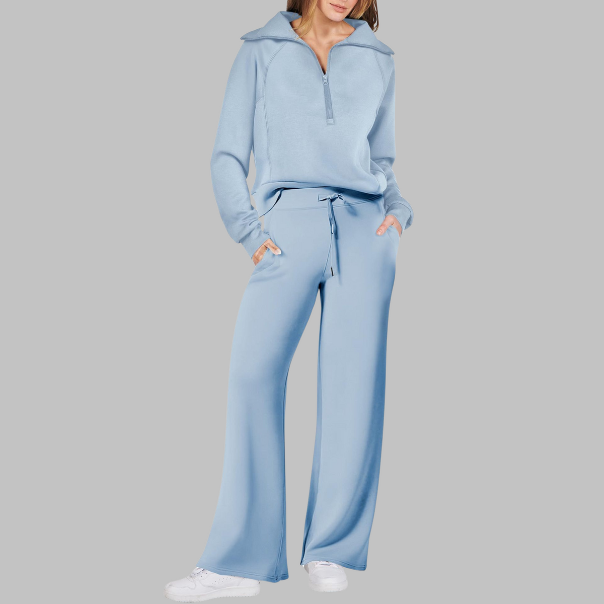 Uday | Comfy Half Zip Sweatshirt and Wide Leg Pants Set