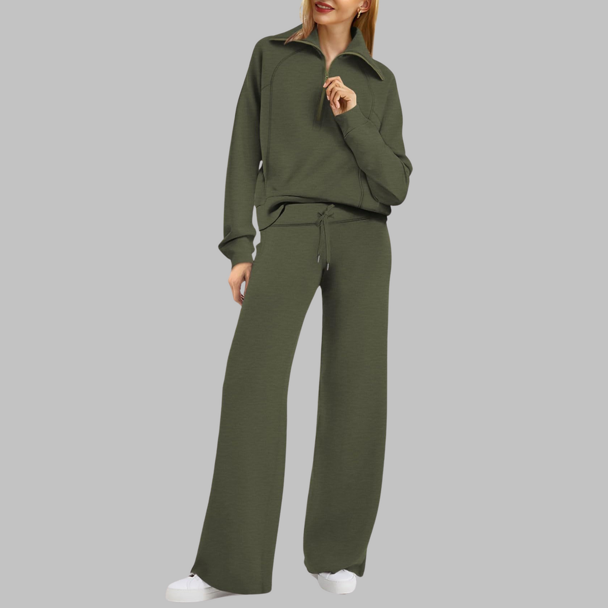 Uday | Comfy Half Zip Sweatshirt and Wide Leg Pants Set