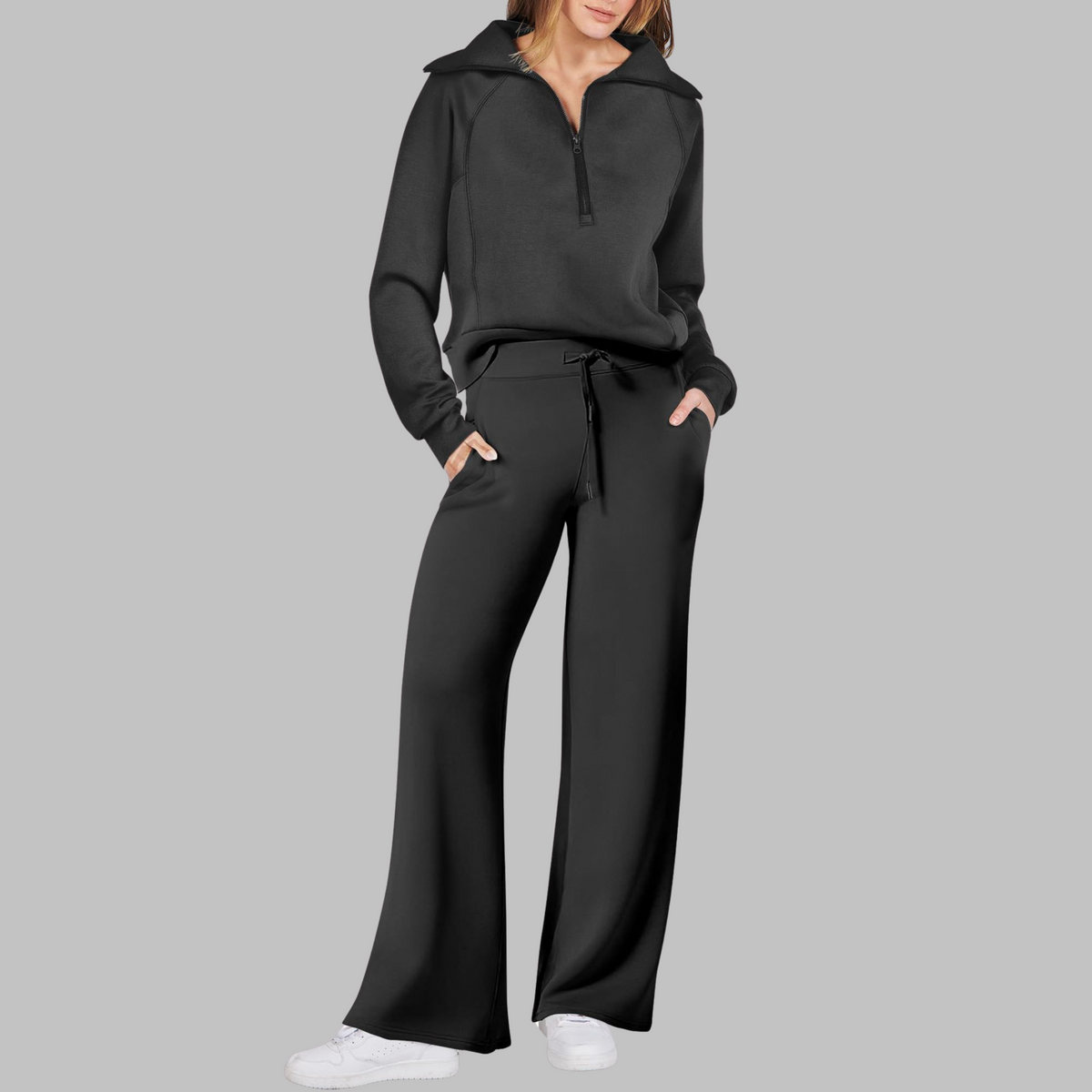 Uday | Comfy Half Zip Sweatshirt and Wide Leg Pants Set