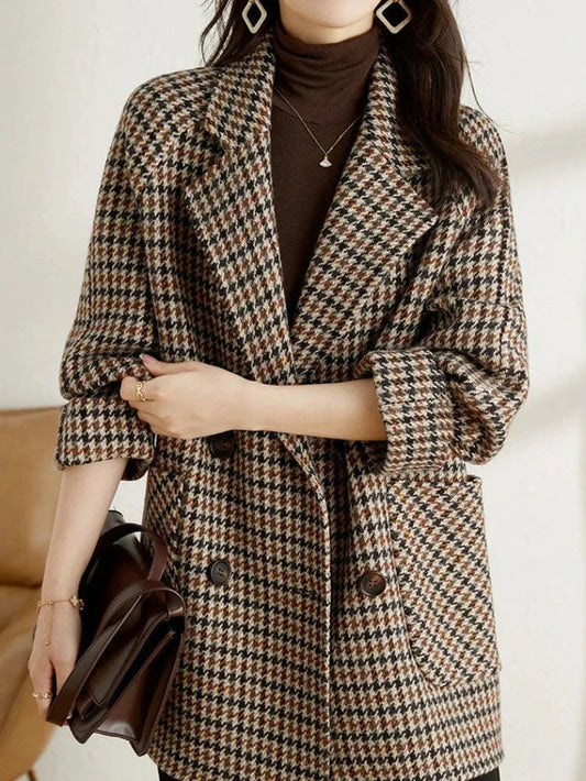 Women's Pea Double-Breasted Houndstooth Coat