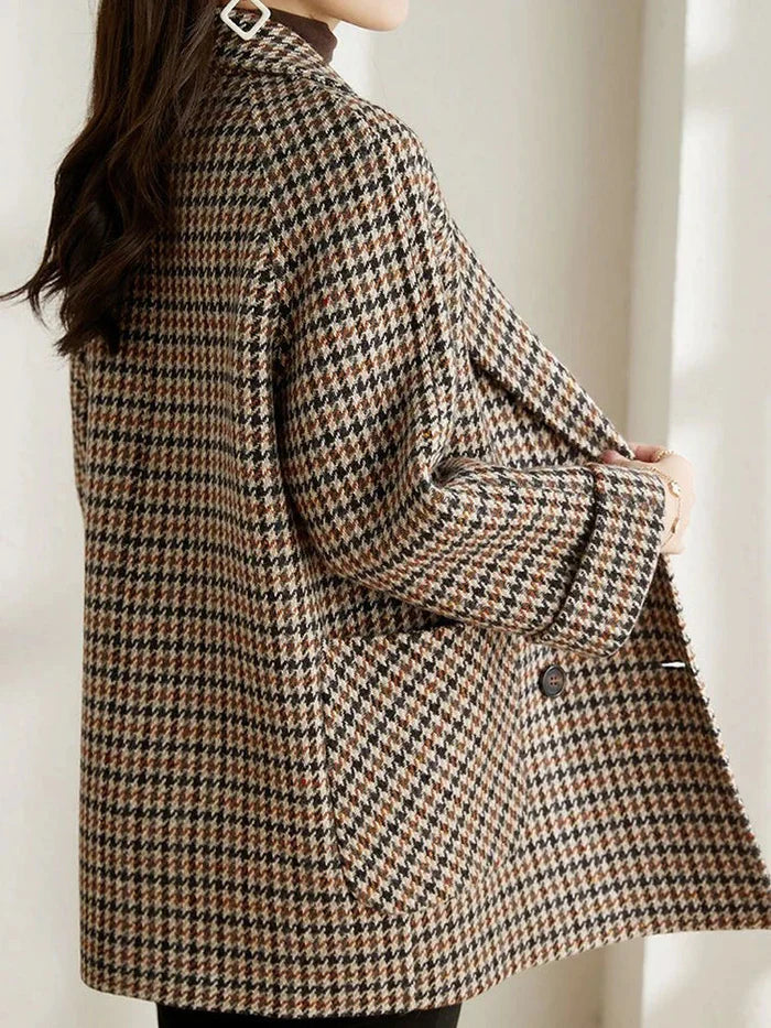 Women's Pea Double-Breasted Houndstooth Coat